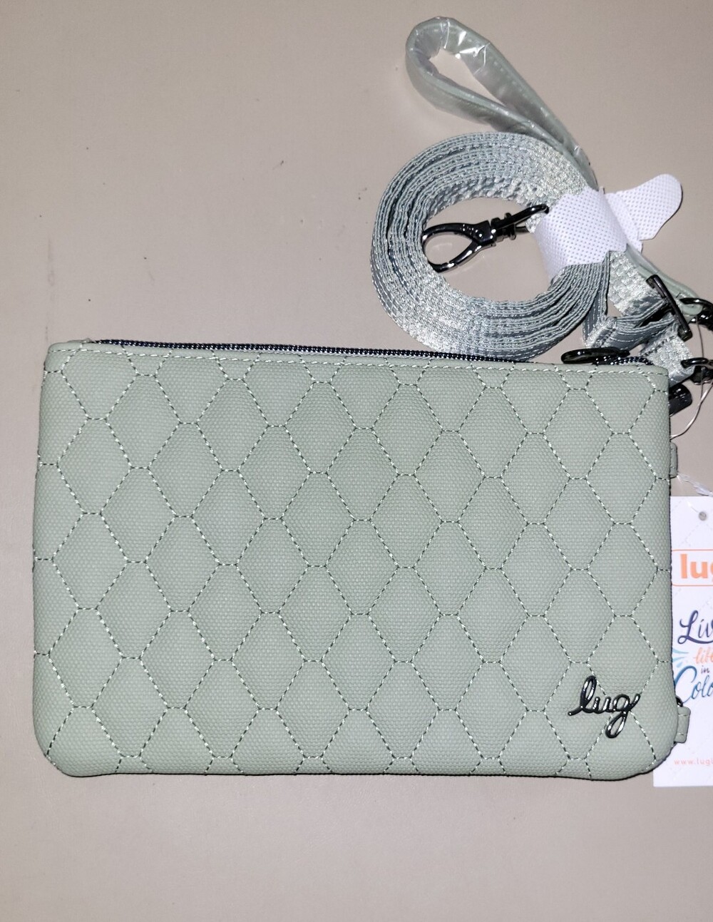 NWT - Lug Peekaboo Convertible Sage Green Quilted/clear Crossbody/Wristlet.